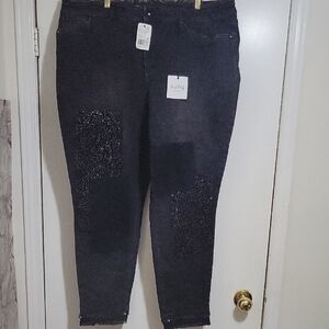 Joseph Ribkoff Women's Pluss Size Jrans Black Jeans with Glitter Accents